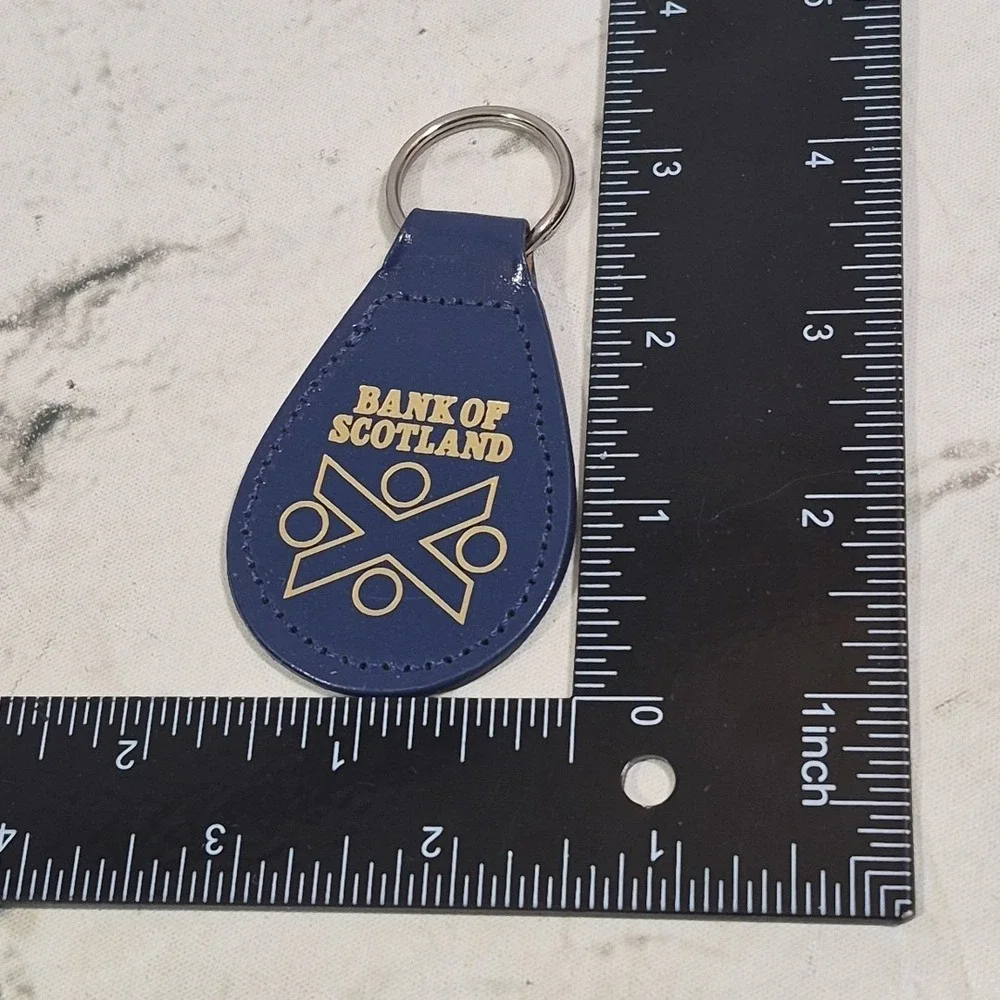 Vintage Bank Of Scotland Advertising Key Chain Blue Tab Style